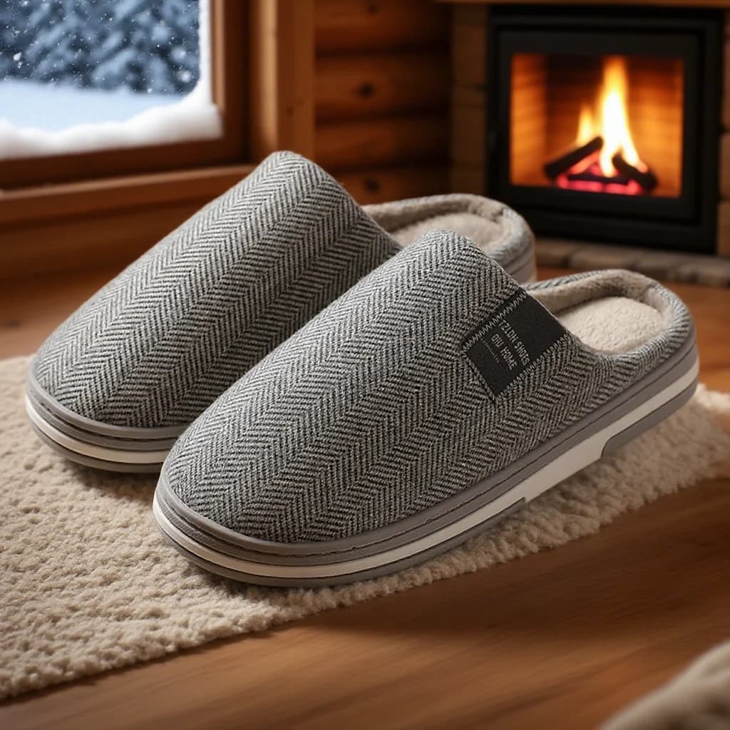 Men's Autumn Winter Cotton Slippers Couple Home Anti-slip Shoes Women Indoor Warm Plush Lightweight Durable for Daily Home Use