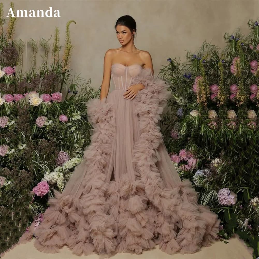 Amanda Sexy Tube Top فساتين سهره فاخره Elegantly Tulle A-line Prom Dresses Princess Crimping Customized Vestidos De Noche 2024