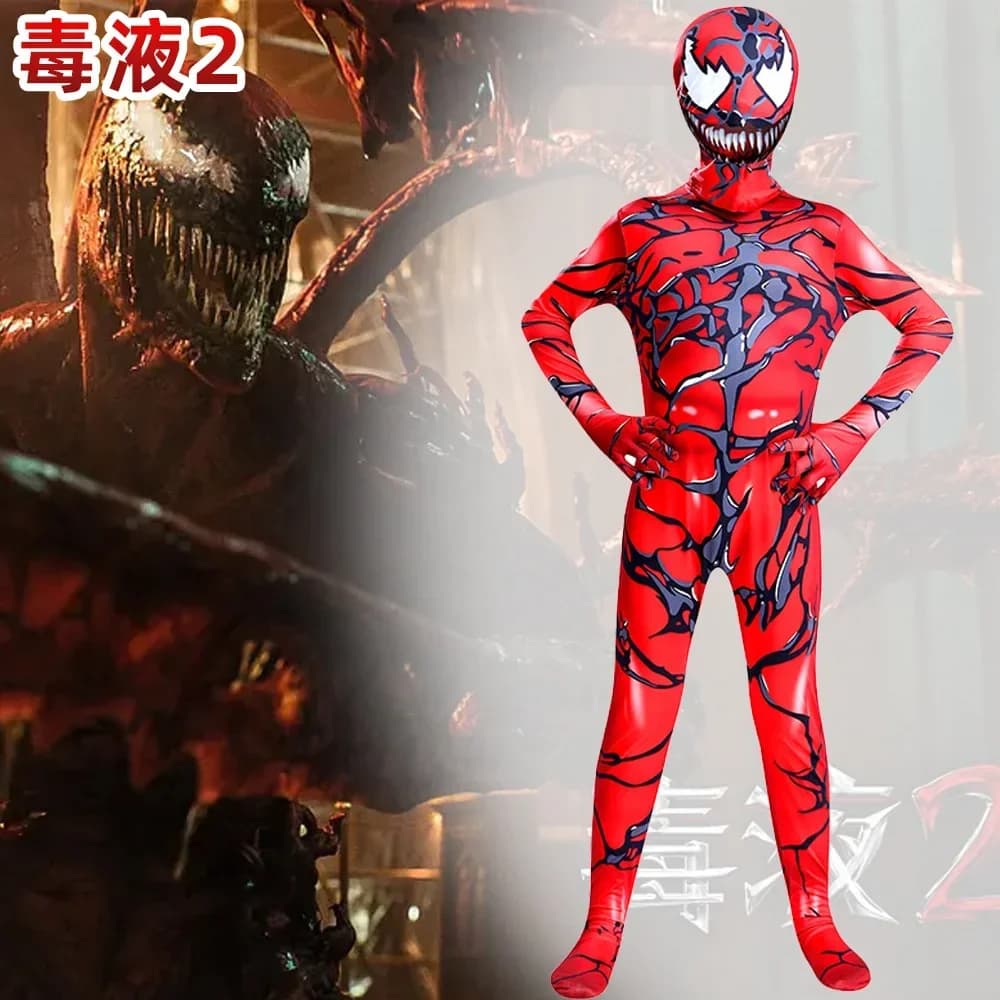 Venom 2 Carnage Jumpsuit for Kids Cosplay Costume Superhero Spiderman Children Bodysuit Halloween Carnival Party Dress Up