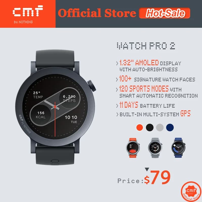 Global Version CMF by Nothing Watch Pro 2 1.32" AMOLED Bluetooth 5.3 BT Calls with AI Noise Reduction GPS cmf watch pro 2