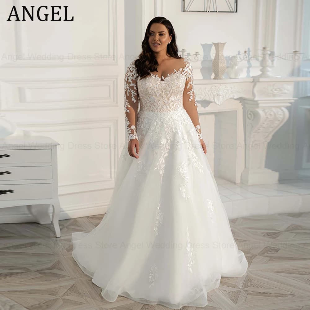 ANGEL Plus Size Wedding Dress Elegant Customized Lace Bride Dress 2025 Tulle Applique Sweep Train A-Line robe de mariée
