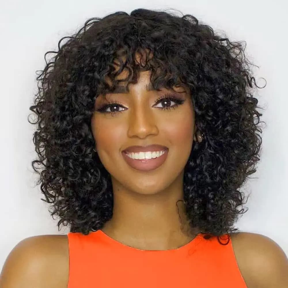 200 High Density Wear And Go Glueless Wigs Short Bob Curly Human Hair Wig With Bangs Colored Non Lace Front Wigs For Black Women