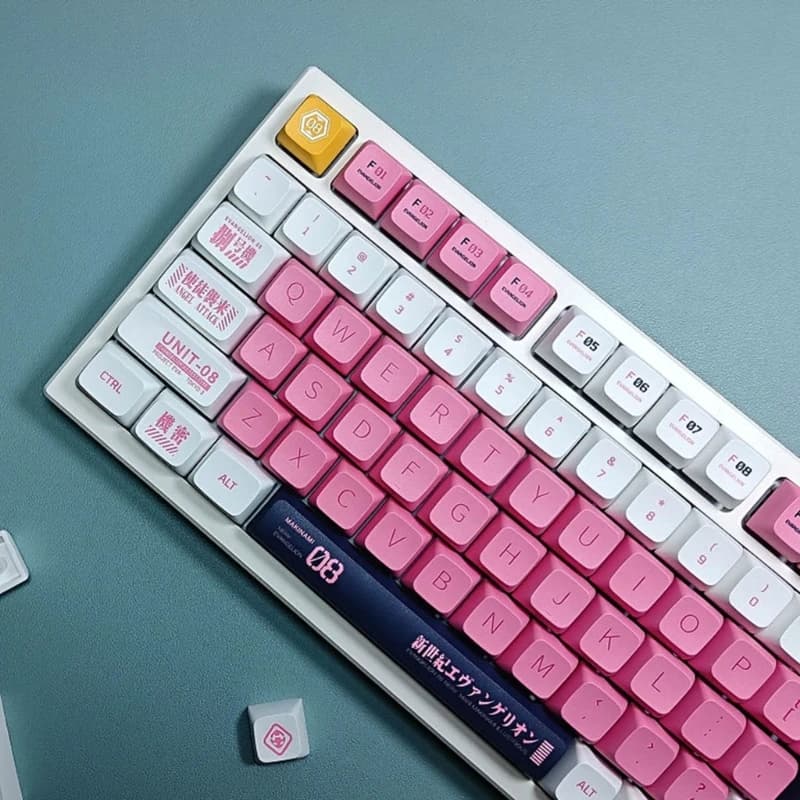 128-Key Keycaps XDA PBT DYE-SUB for Mechanical Keyboards Keycap Game Keycaps EVANGELION-08 Pink Keyboard keycaps