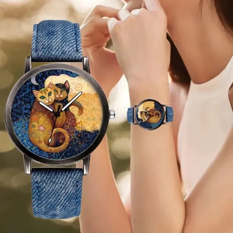 2024 Luxury Women Watch New Fashion Lovely Cat Dial Ladies Wrist Watches Girls Students Leather Quartz Clock Gift Montre Femme