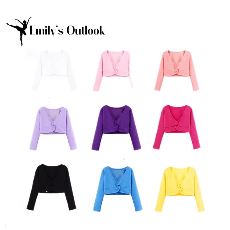 Girls' Classic Ballet Long Sleeve Wrap Top Dance Shrug Sweater Crop Coat Kids Dancewear Cotton Warm Up Pullover for Leotards