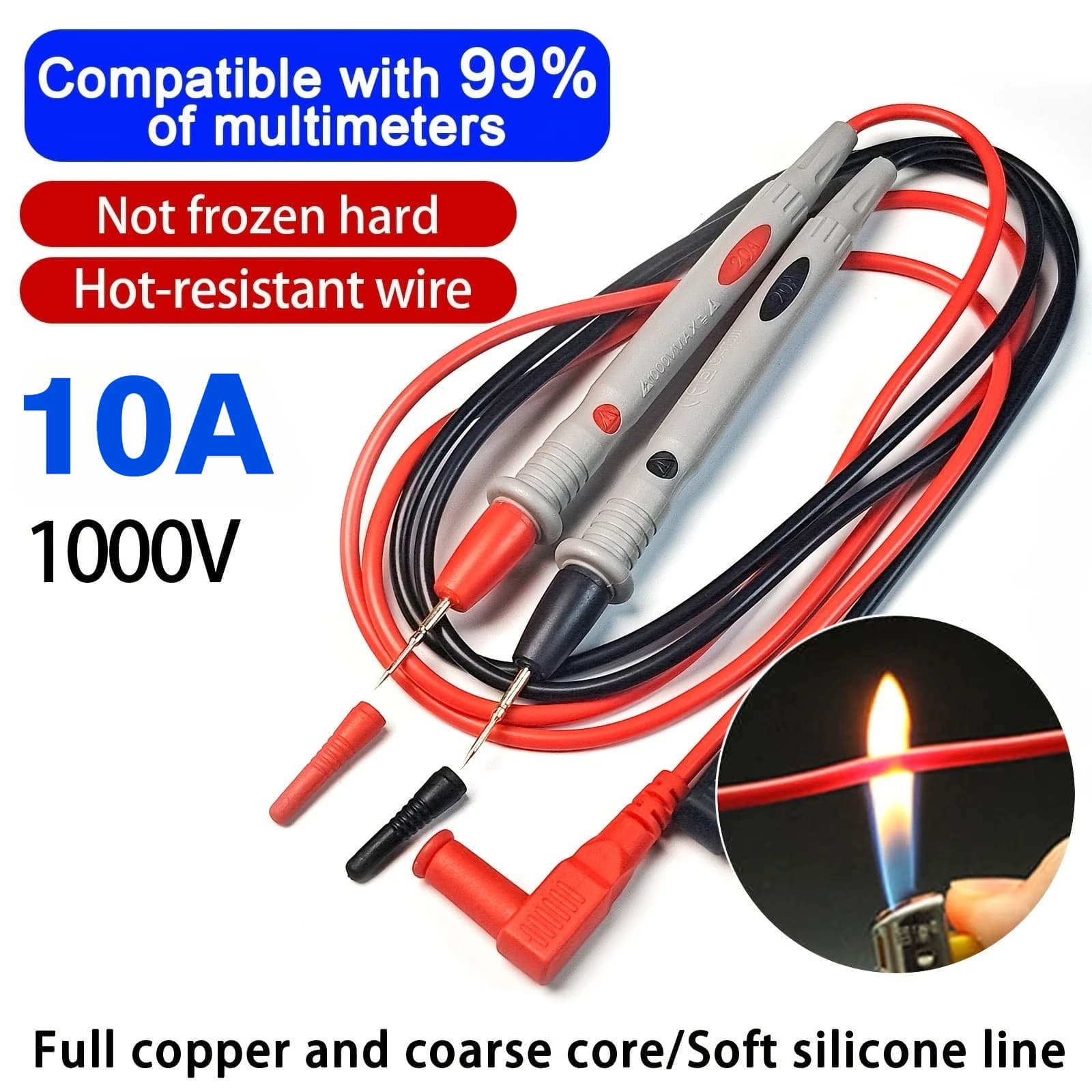 1000V 10A Digital Multimeter Probe Test Leads Universal Needle Tip Multi Meter Tester Lead Probe Wire Pen Cable