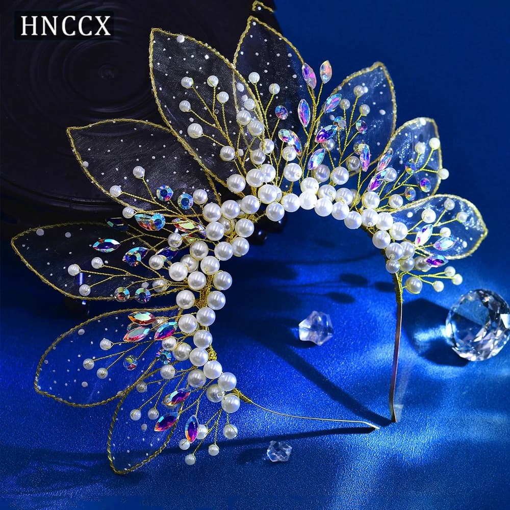 HNCCX Bridal Hair Accessories Fashion White Pearl Hair Hoop Bride Crystal AB Headband Women Hair Decoration For Wedding CP670