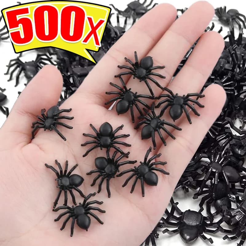 50/500PCS Small Fake Black Spiders Halloween Decoration Horror Spider DIY Party Haunted House Prop Lifelike Insects Tricky Toys