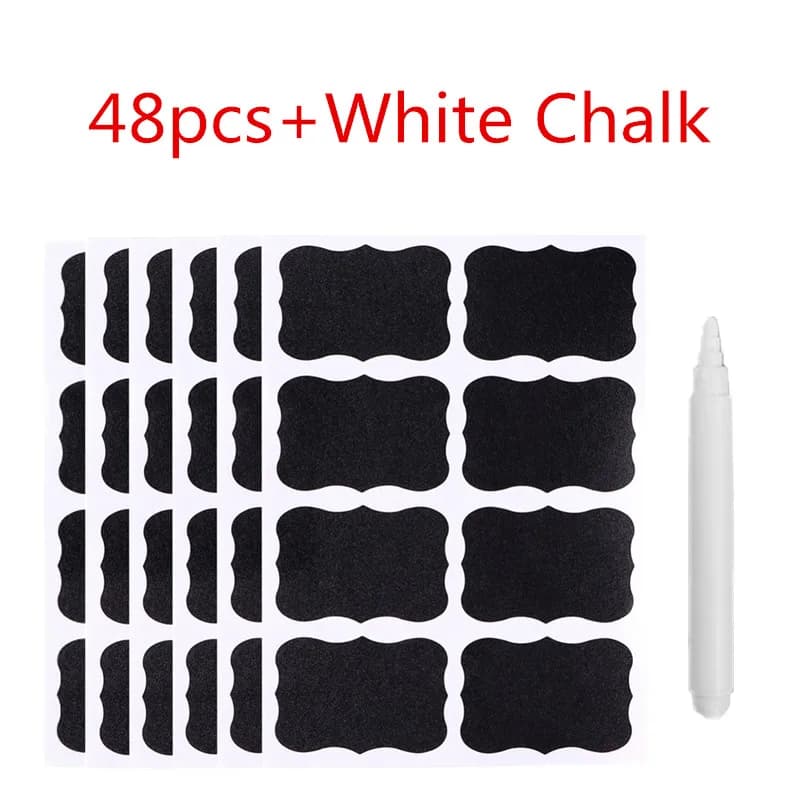 48pcs Blackboard Stickers Waterproof Chalkboard Kitchen Spice Label Sticker Home Jars Bottles Tags Labels White Marker
