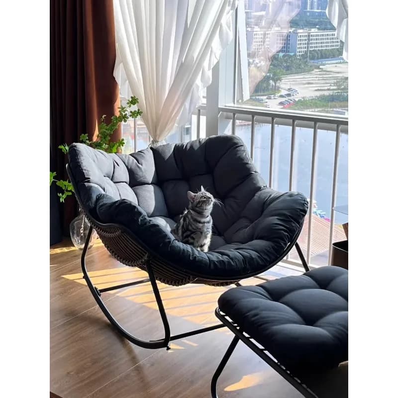 HOT Rocking Chair Sofa Rocking Chair Adult Lazy Sofa Bird Nest Shaped Living Room Balcony Nap Small Apartment Rattan Woven Adul