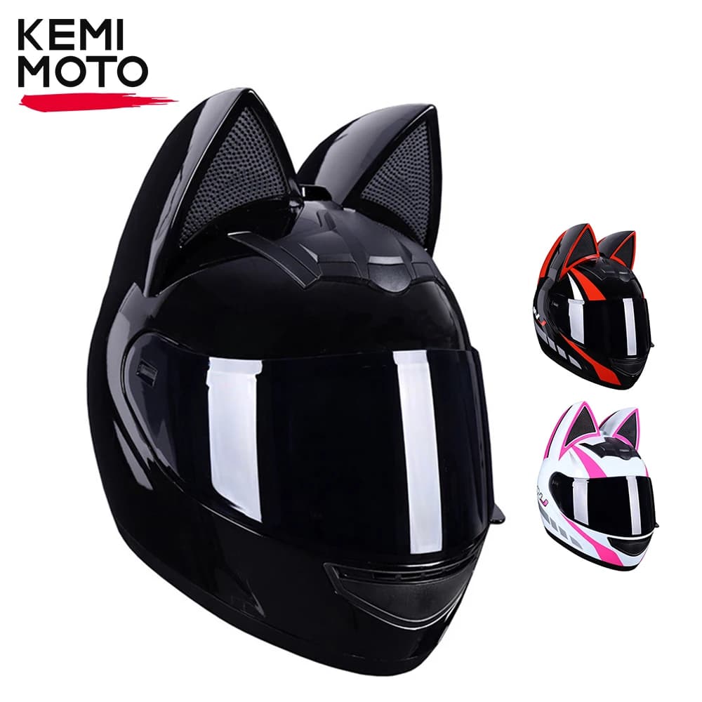 Motorcycle Helmet Full Face Cat Ear Detachable DOT Certification Safety Moto Helmet For Women Men Breathable Gift For Girlfriend