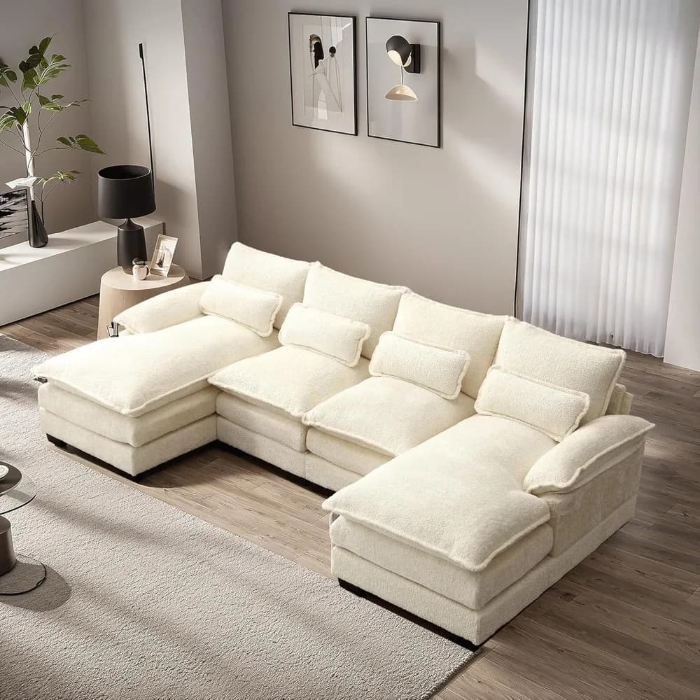 U Shape Sectional Sofa 110" Modern Chenille Comfy Modular Sofa 4 Seat Upholstery Sleeper Sofa with Double Chaise