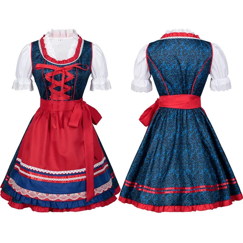 Womens German Oktoberfest Beer Girl Costume Bavarian Traditional Beer Dirndl Dress With Apron