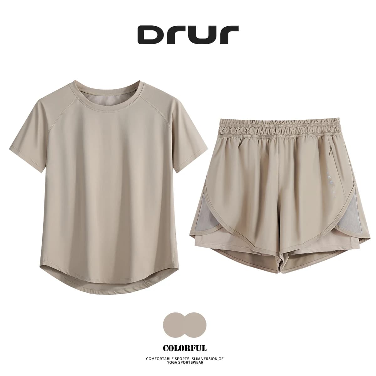 DRUR 2pcs Gym Set Women Summer Sportswear Outfit 2 Piece Short Sleeve Sports Shirt Shorts Sets Jogging Suit Female Tracksuit New