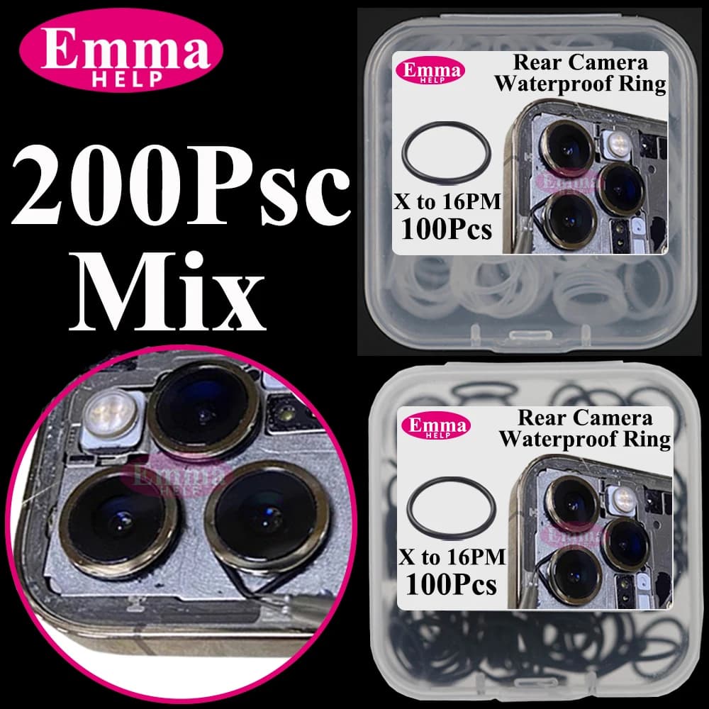 EmmaHelp 200pcs Waterproof Back Camera Lens Circle Rubber Ring for iPhone 11 12 13 14 Pro Max X XS White Seal Hold Repair Parts