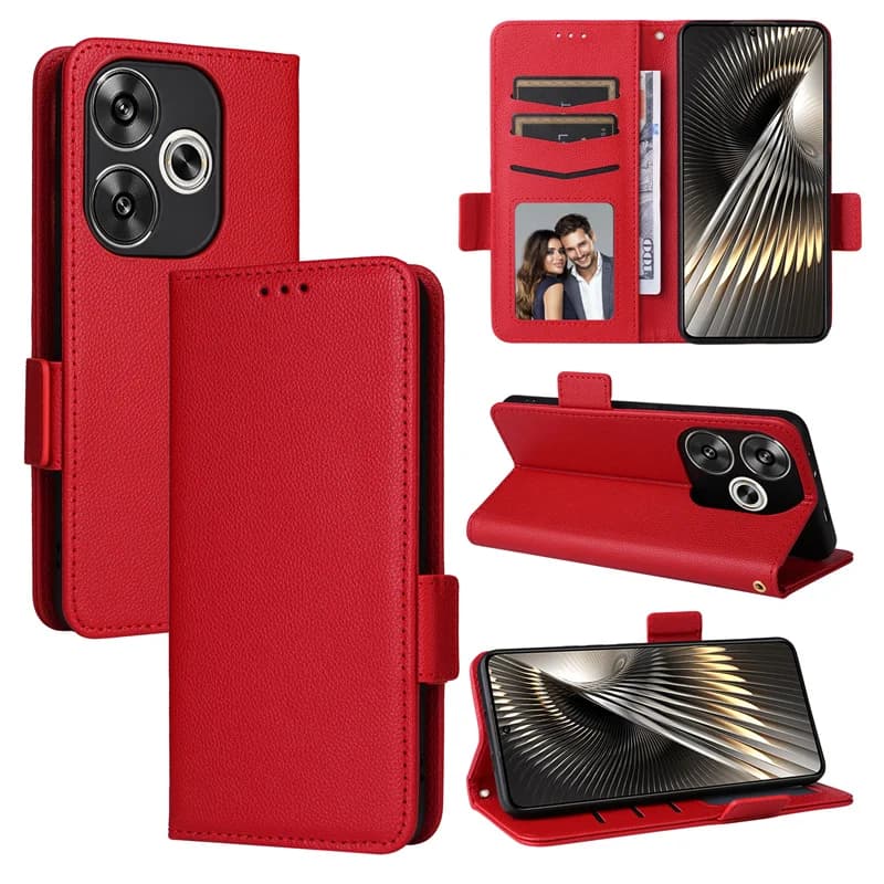 For Xiaomi Redmi Turbo 3 Side buckle lychee pattern leather cover wallet case purse for Xiaomi Poco F6 Magnetic Phone Cover