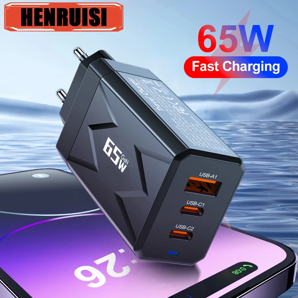 PD 65W GaN Charger Type C Fast Charging QC3.0 Quick Charge For iPhone Samsung Xiaomi EU/US/KR Plug Wall Charging Power Adapter