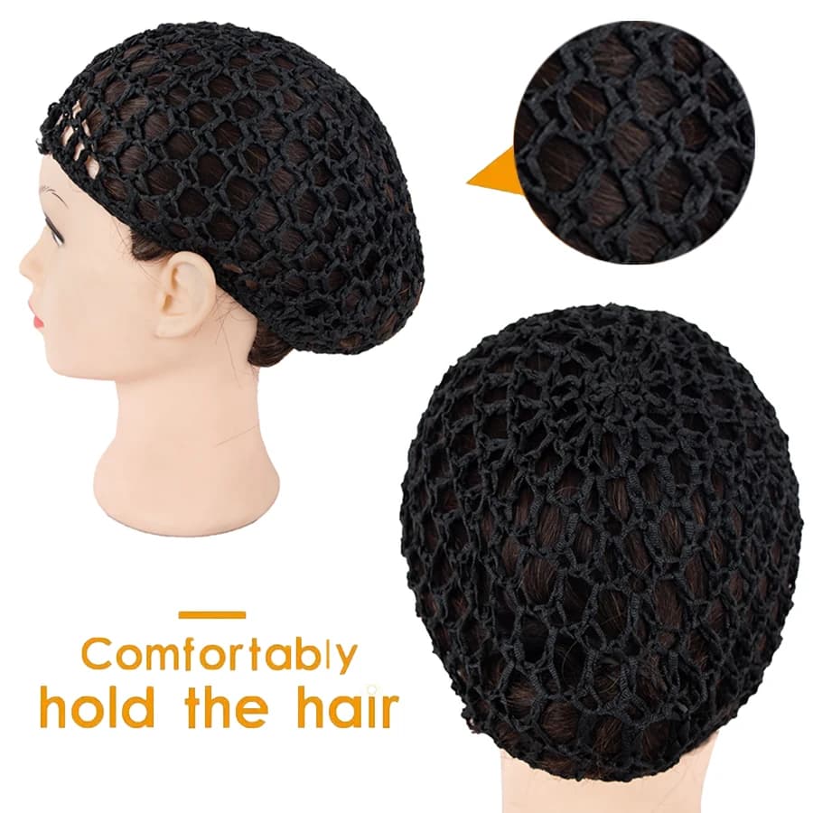 1PC Mesh Crochet Hair Net Snoods for Women, Soft Rayon Knit Crochet Hairnet Hair Cover Accessory for Sleeping (Black)