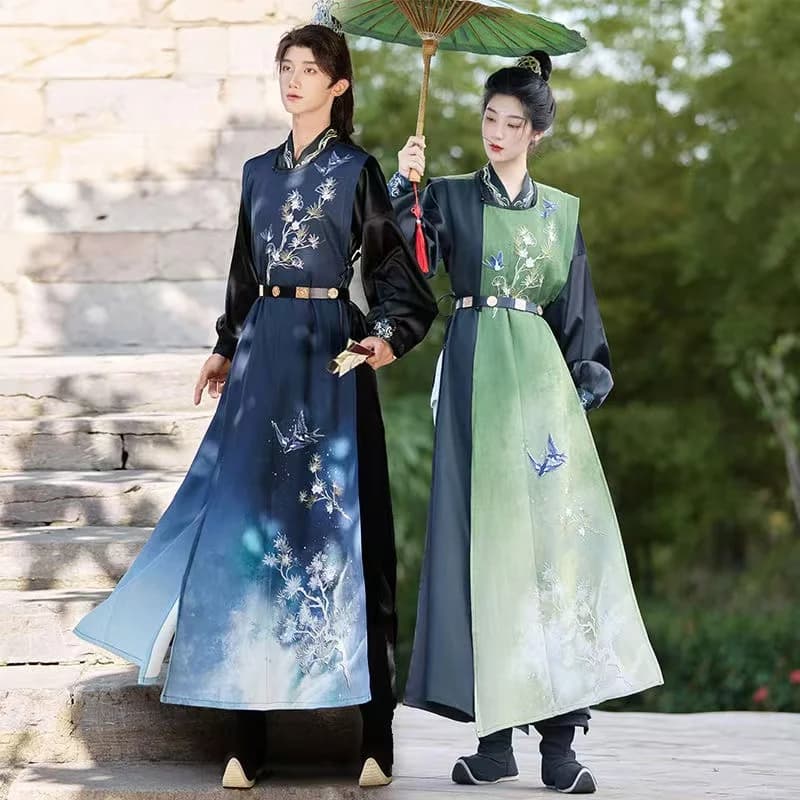Autumn Winter Ancient Tandg Dynstay Hanfu Original Traditional Round Collar Robe Vintage Handsome Hero Cosplay Costume Han Dress