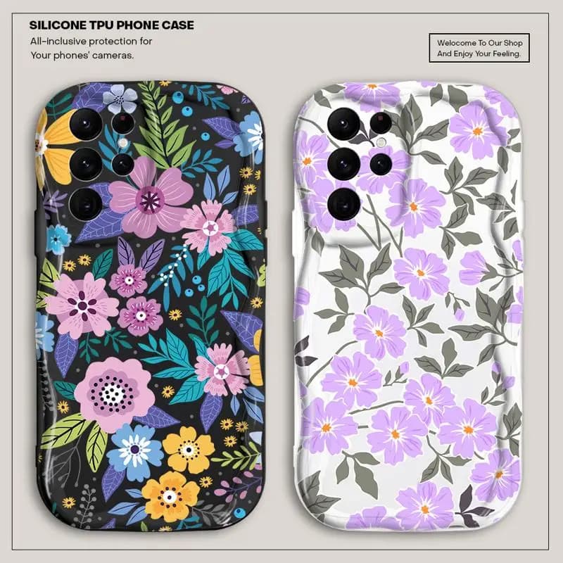 Creamy Texture Case for Samsung Galaxy S23 S24 Ultra S20 FE S21 Plus Shockproof Phone Cover Silicone Funda Brilliant Flowers