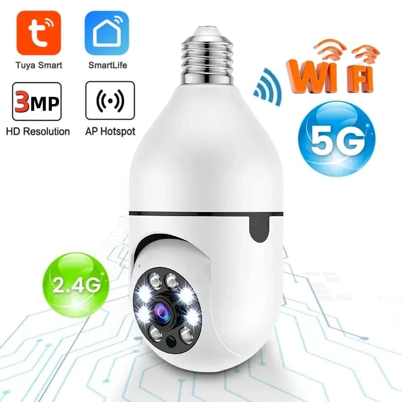 Tuya E27 5G WiFi 2K 3MP Bulb Camera Surveillance Camera Night Vision Full Color Automatic Human Tracking Baby Pet Monitor Camera