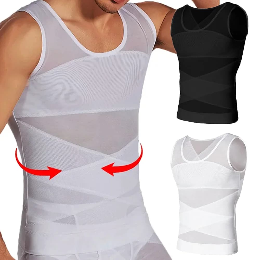 Men's Breathable Compression Tummy Control Undershirt Belly Slimming Body Shaper Sleeveless Tank Tops Gym Shapewear Mesh Vest