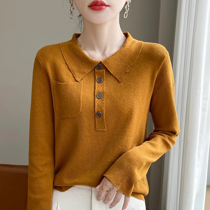 2024 Autumn And Winter New Cashmere sweater Women Flip collar Pullover Knitted Long Sleeve Soft Cashmere sweater Women