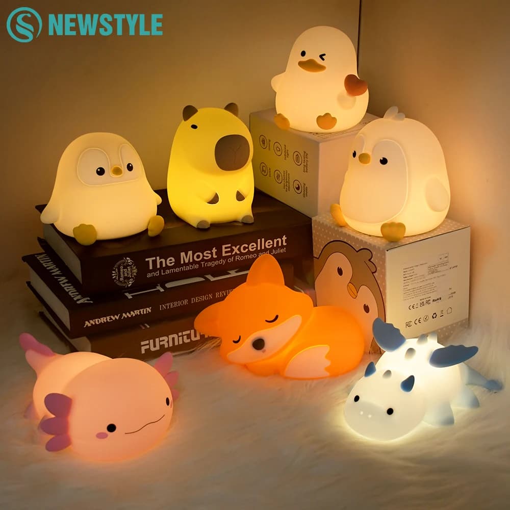 Cute Penguin Night Light for Kids Bedroom Rechargeable Animal Silicone Nursery Night Lamp Touch Control Nightlight for Baby Gift