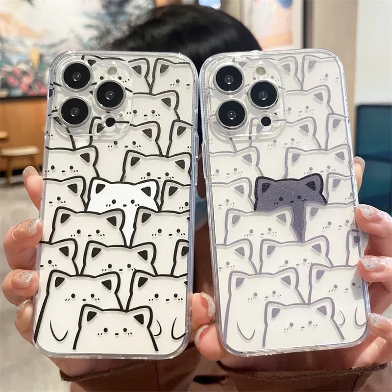 Cute Cartoon Bear Couple Phone Case for IPhone 14 13 12 11 Pro MAX Mini XR X XS Max 15 16 Plus Soft Cover Clear Fundas Skin