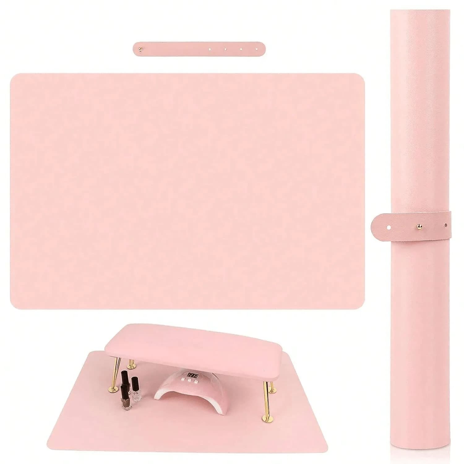 1/2pcs Pink Nail Art Table Mat Portable Foldable Nail Art Armrest Mat Microfiber Leather Soft Nail Art Mat for Nail Art Salon