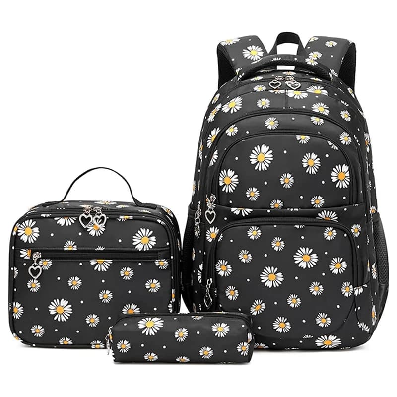 3Piece/Set School Backpacks Daisy Printed Large Capacity Student Backpack with Lunch Bag Lightweight Laptop Bag