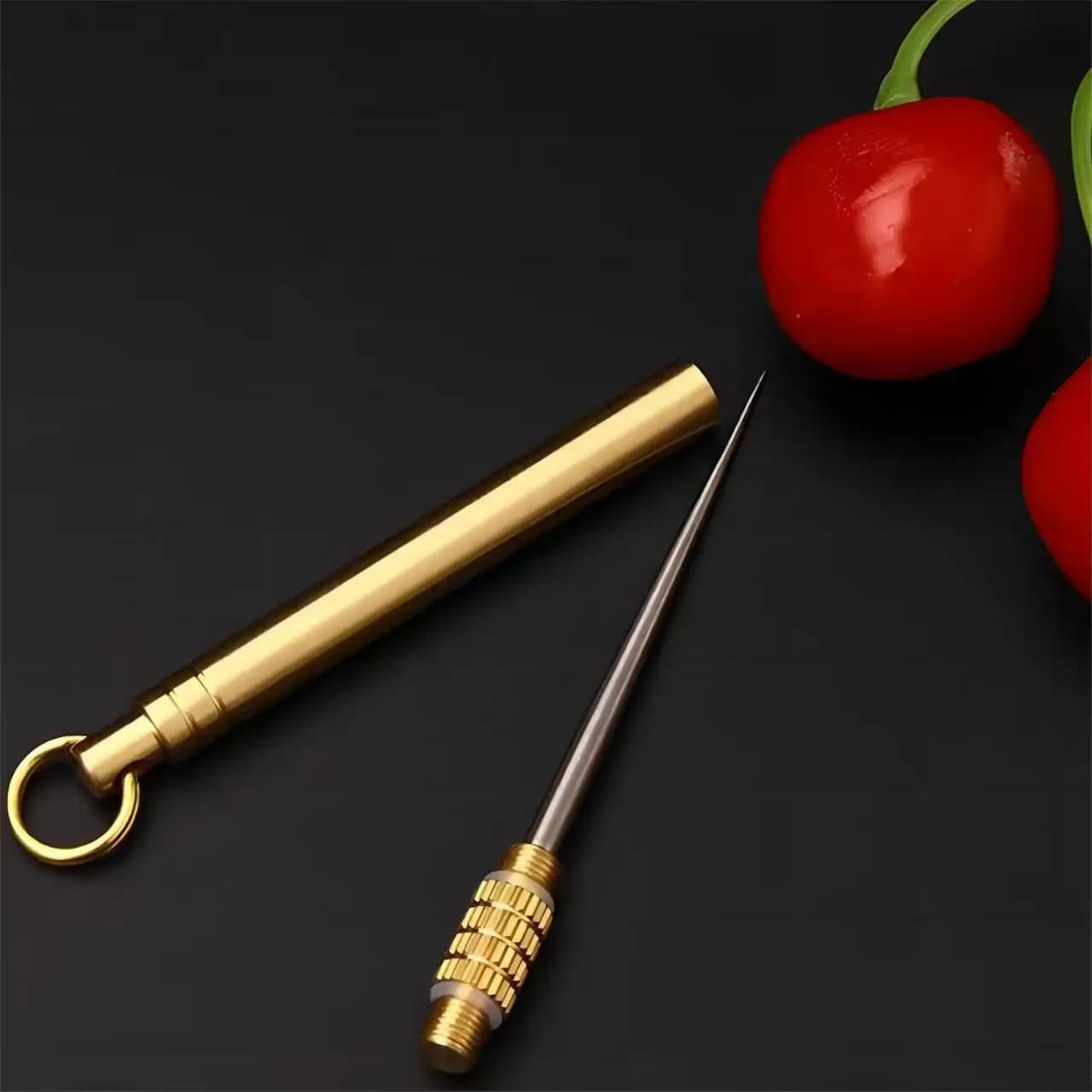 High-end multi-functional brass one-piece toothpick, fruit keychain, dental cleaning wonder, portable card picking needle