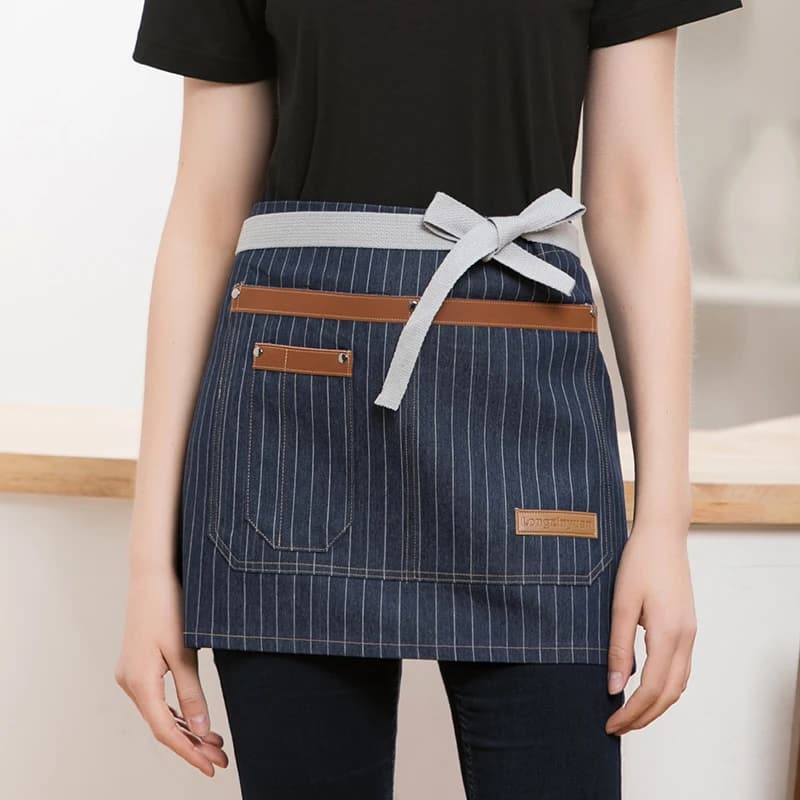 Denim Server Apron for Women Fashion Short Waist Bibs Restaurant Pho Coffee Shop Hospitality Small Half Pinafore Custom Mandiles