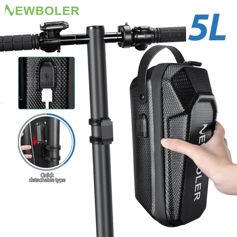 NEWBOLER Electric Scooter Front Bag Handle With USB Port Waterproof Quick Release 3L/5L EVA Large Capacity Universal Scooter