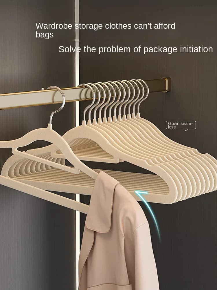 Clothes Hanger Flocking Plastic Household Seamless Non-Slip Storage Simple Applicable Wardrobe Storage Balcony Hanging Nordic