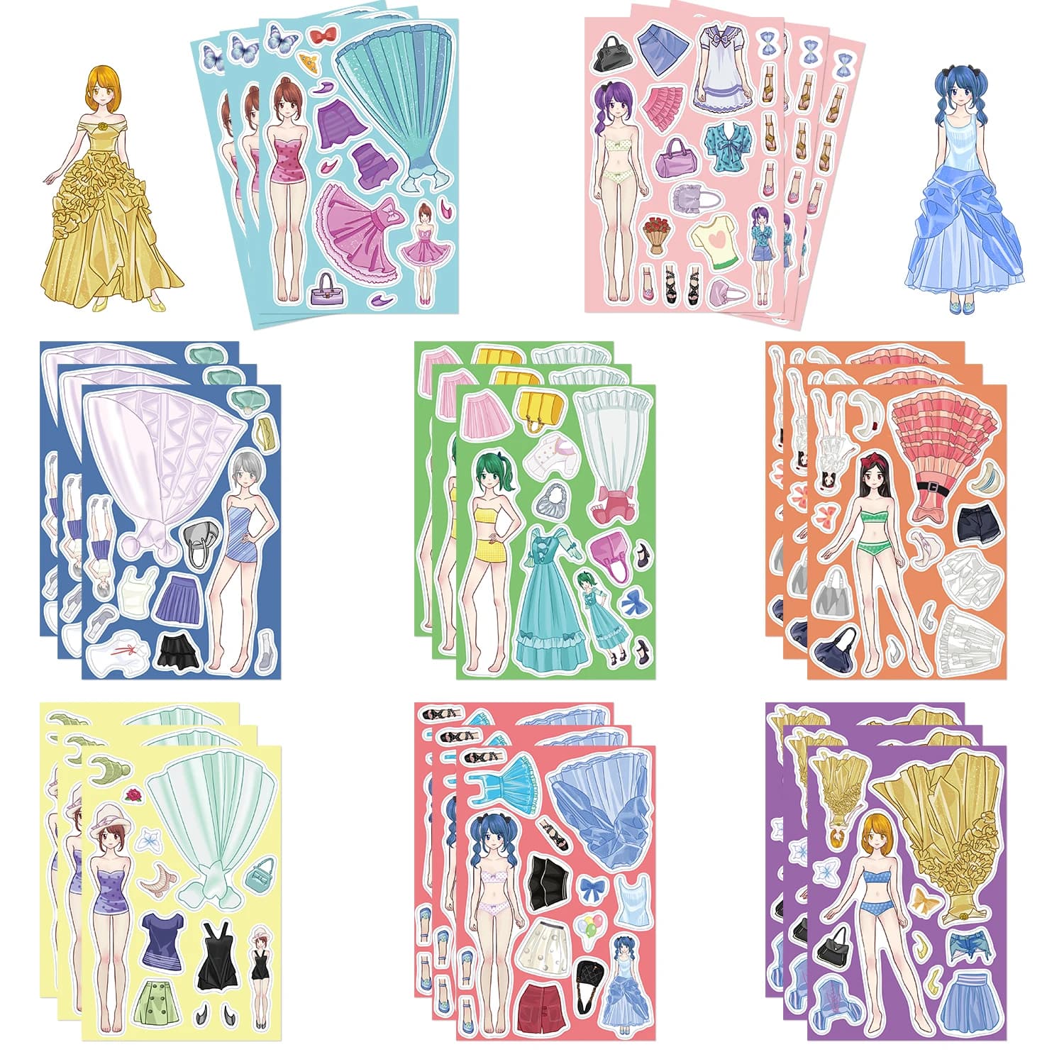 8/16/32PCS Princess Costume Puzzle Stickers for Girls' Hearts Fun Dress Up Matching Creative Handbooks Waterproof Stickers