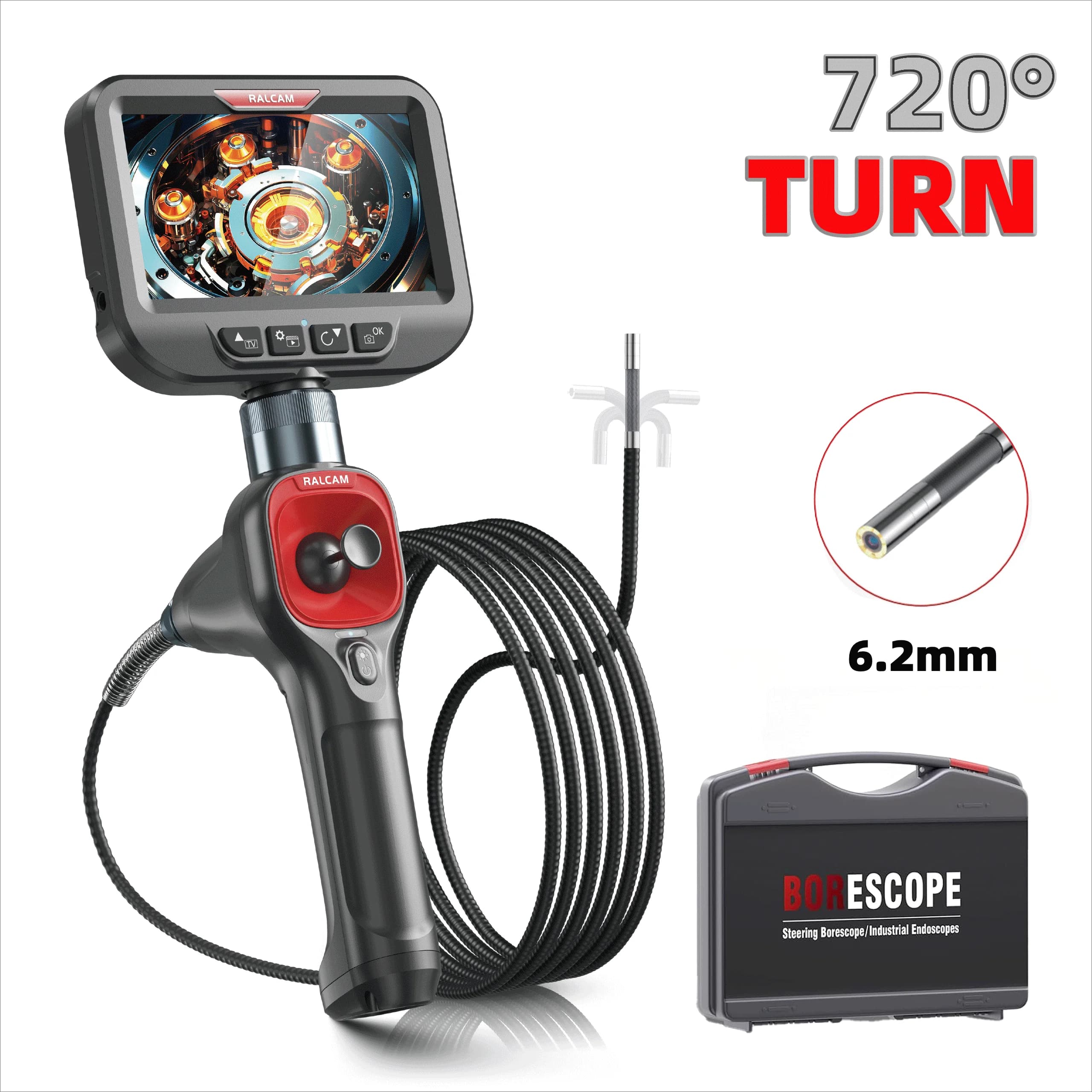 360 Degree Rotation Camera 4.3 Inch Endoscope 6.2mm 1080P Full HD Endoscope Camera for Industrial Inspection