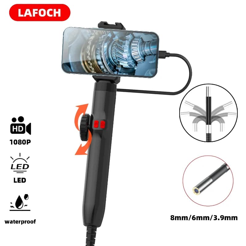 3.9mm/6.2mm/8.5mm 360° Articulating Borescope Endoscope Camera with Light, Endoscope with Android/iOS Phone