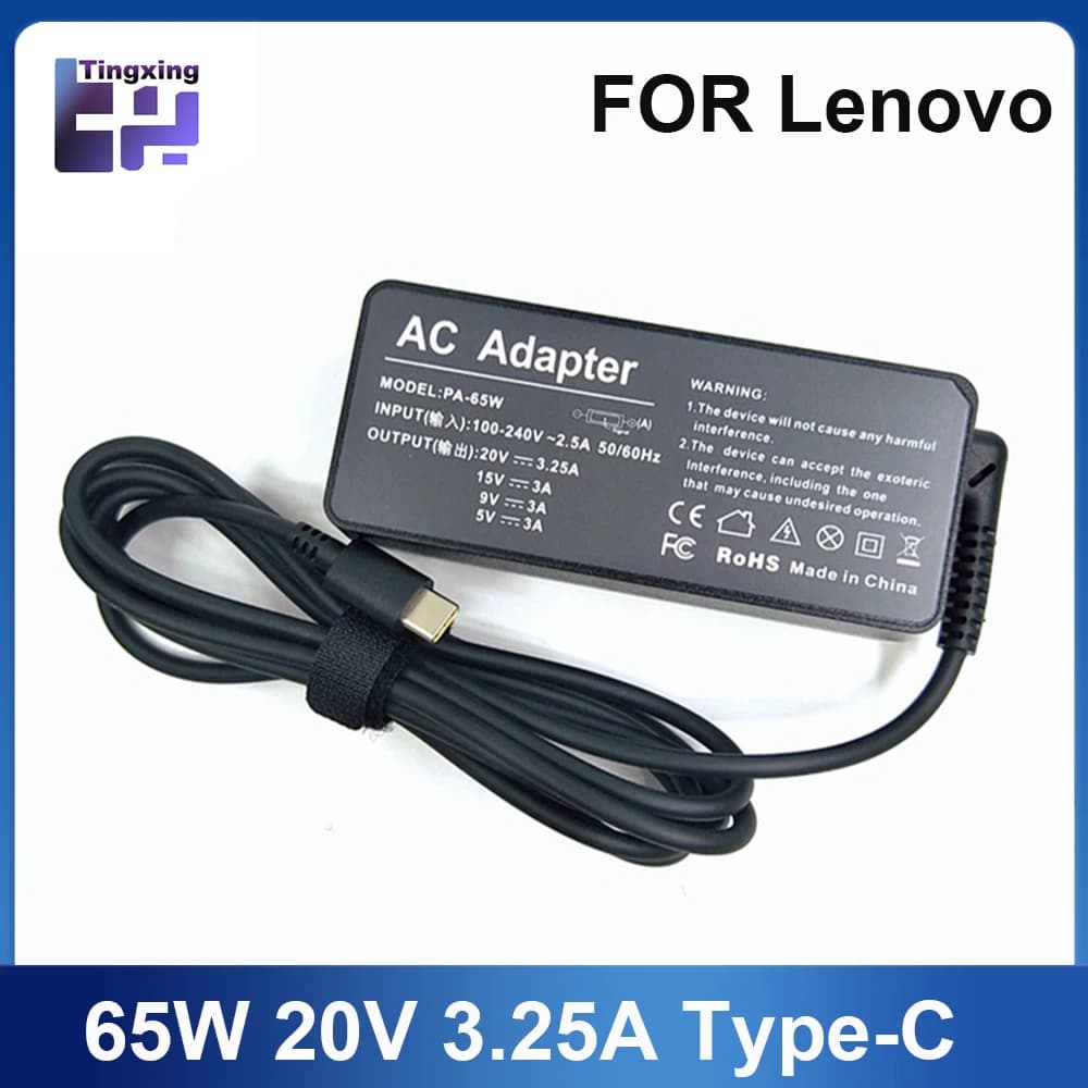 20V 3.25A 65W USB Type-C AC Laptop Power Adapter Charger For Lenovo Thinkpad X1 Carbon Yoga X270 X280 T580 P51 P52s E480 E470 S2