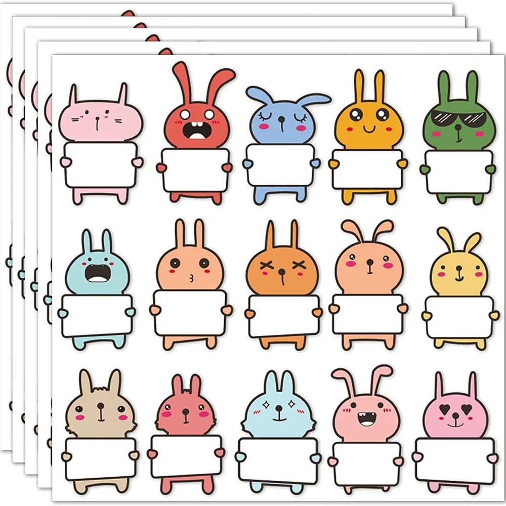 75pcs Cute animal name stickers Cute Rabbit Name Tags Stickers for Classroom Water Bottle Lunch Box Laptop School Supplies