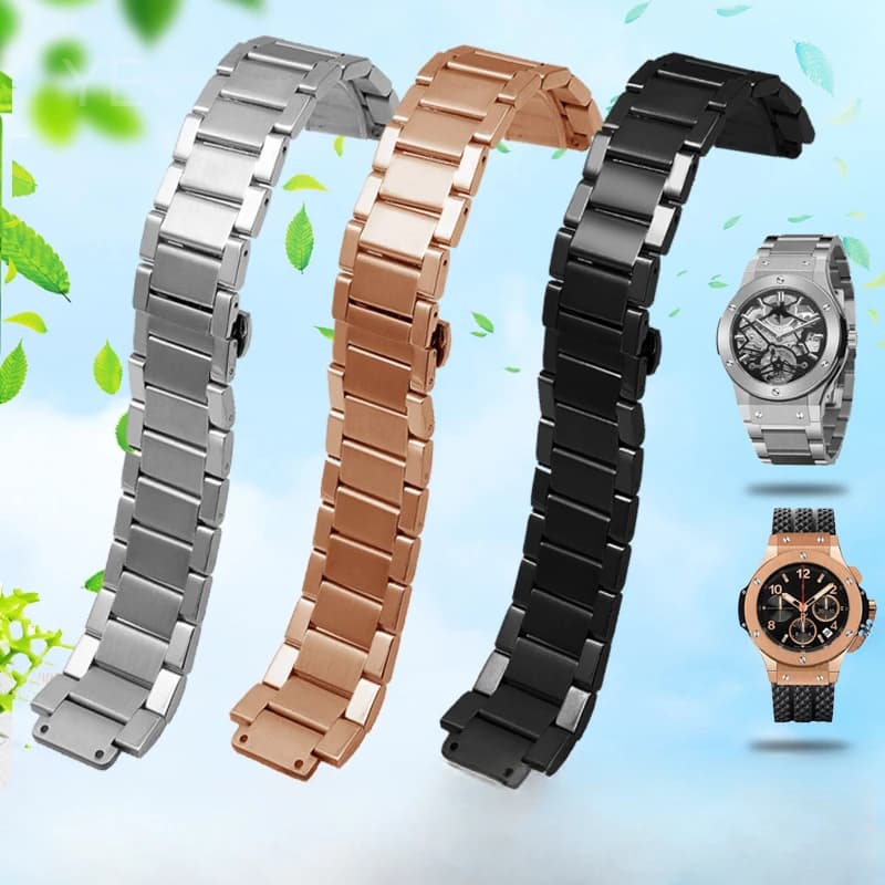 High-end Solid Stainless Steel Watchbands for Yubo Classic Fusion Hublot Big Bang Series Dainty Watch Accessories 27x19mm
