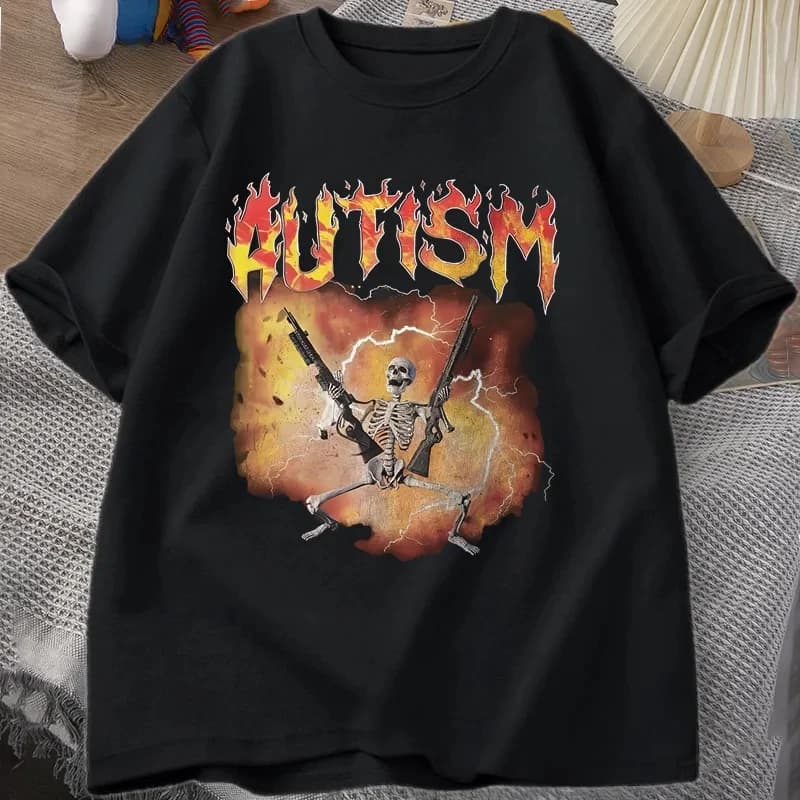 Autistic Funny Skeleton T-Shirt Women Autism Meme Graphic T Shirts Harajuku Fashion Vintage T Shirt Unisex Streetwear