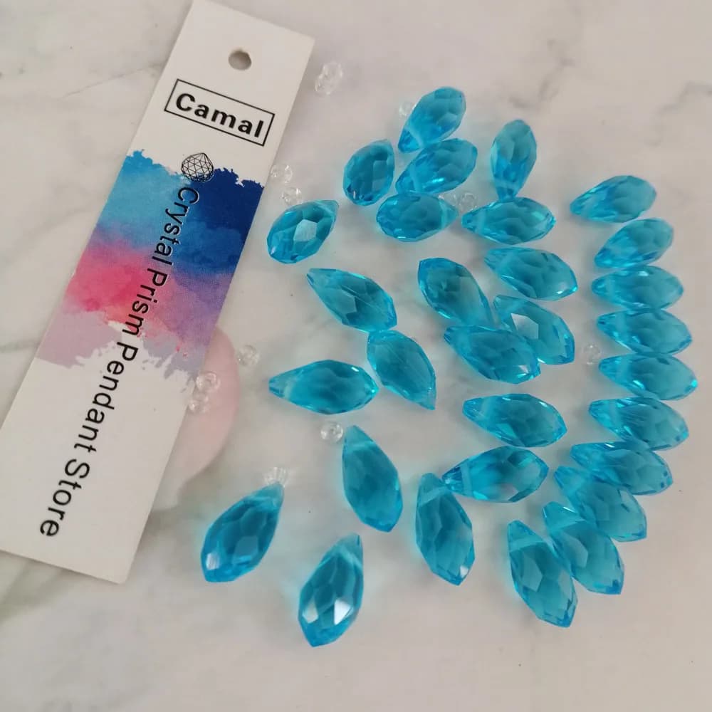 Camal 50pcs Sky Blue 12x6mm Loose Teardrop Water Drop Crystal Pendants Prisms Faceted Hanging Craft Jewelry Part Wedding Party