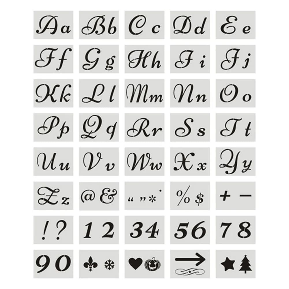 40-Piece English Letter Stencils Set for Painting - Mould Alphabet Signs Calligraphy Font Upper & Lowercase Letters - Reusable - HF