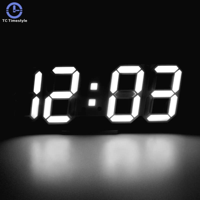 Modern Design 3D LED Digital Wall Clock with Alarm - Kitchen Office Table Desktop Wall Watch, 24 or 12 Hour Display
