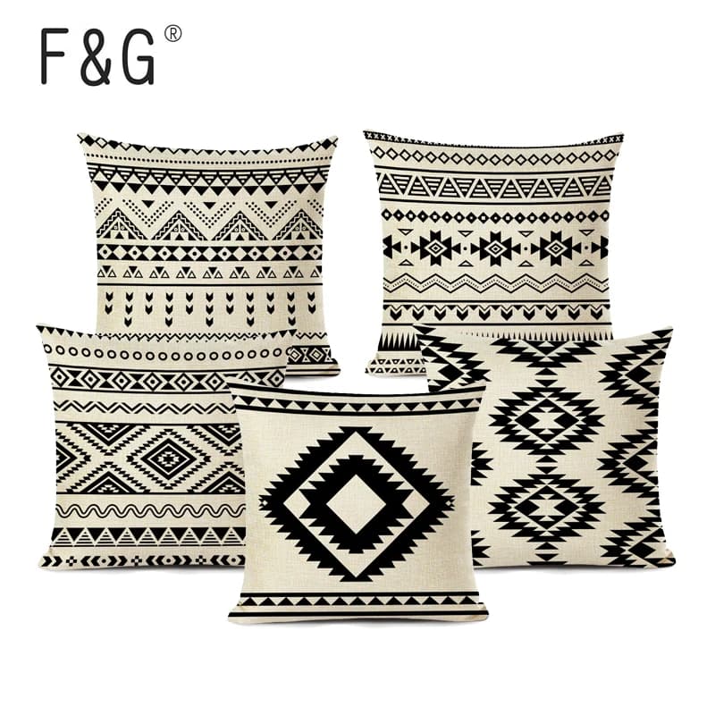 Retro Ethnic Geometric Cotton Linen Throw Pillow Cover for Sofa, Car, Bed, Home Decor Cushion Pane, Decorative Textile Pillowcase