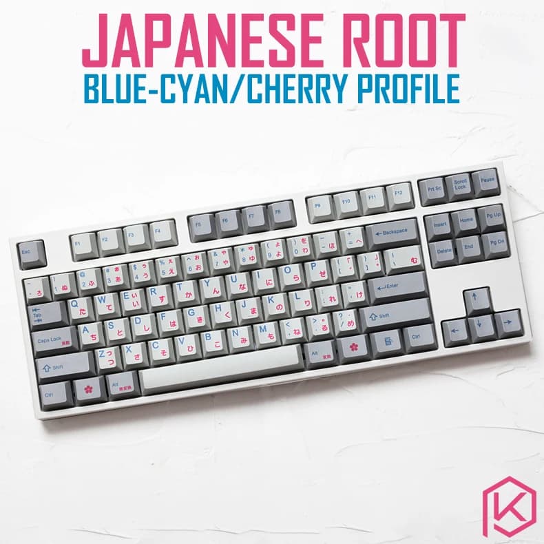 Kprepublic 139 Japanese Root Japan Blue Cyan Font Language Cherry Profile Dye Sub Keycap PBT For Gh60 Xd60 Xd84 Tada68 87 104