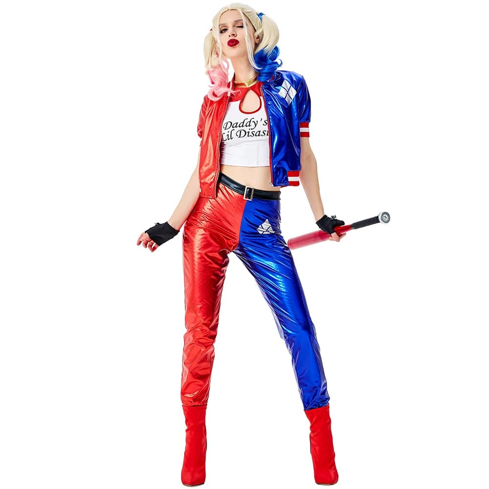 Women's Suicide Squad Clown Harley Quinn Halloween Costume - Dress Up, Cosplay, Fancy Dress, Carnival Attire