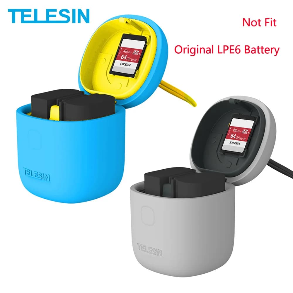 TELESIN 2-Pack LPE6 Battery and Charger with SD Card Reader and Storage Box - Compatible with Canon 5D Mark II/III, EOS 6D/7D/80D Battery