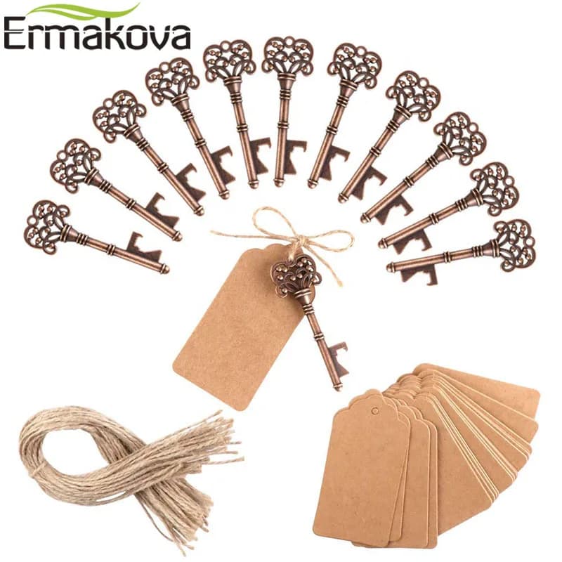 ERMAKOVA - 50 Pcs/Lot Retro Metal Skeleton Key Bottle Opener - DIY Wedding Favors and Gifts - Vintage Rustic Wedding Decorations